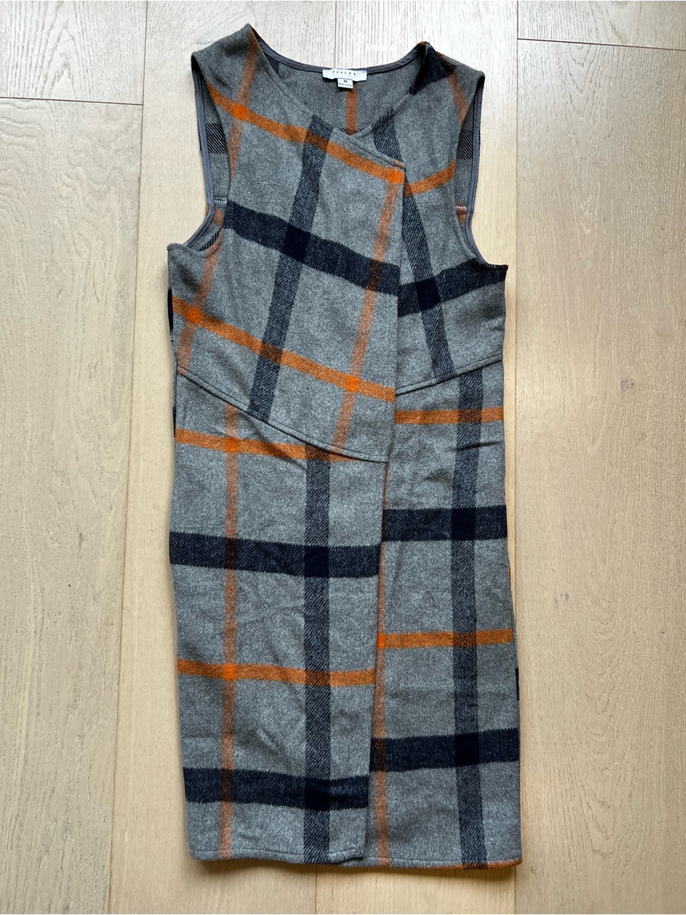 Favlux Fashion Plaid Longline Vest - Gray, Blue & Orange (Size M)
